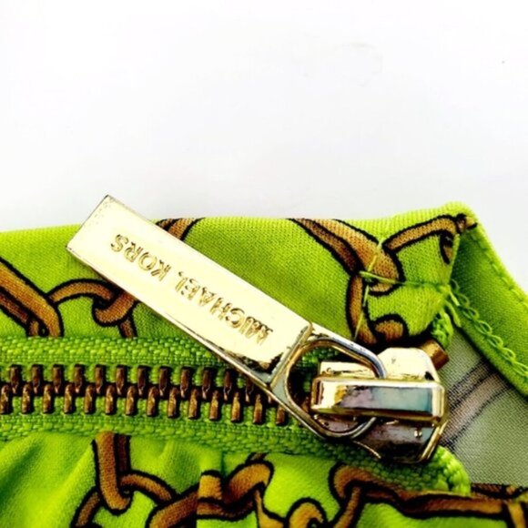 Michael Michael Kors Women's Medium Green Chain Print Scoop/Draped Neck Blouse - Picture 5 of 9